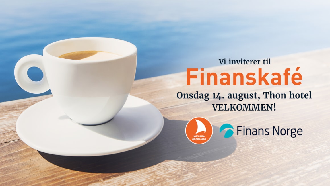 Kaffekopp og promotering av Finanskafé på Arendalsuka onsdag 14. august. Foto.